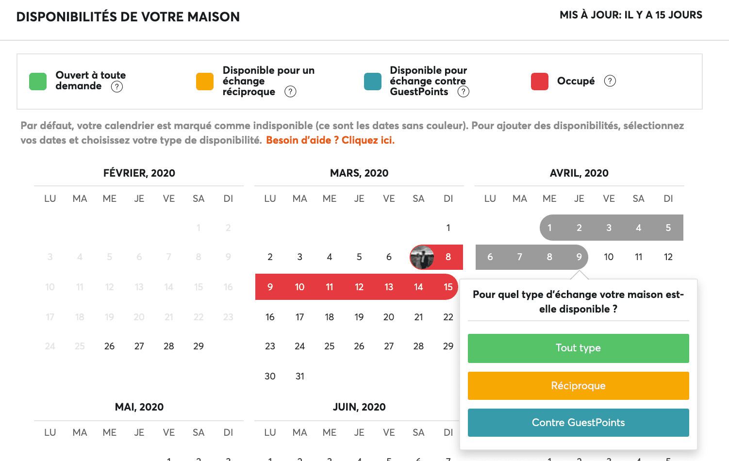 echange de maison disponibilités